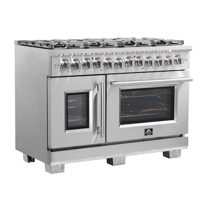 Forno Capriasca 48 in. Left Swing Door Freestanding Dual Fuel Range, Gas Stove, Electric Oven, Stainless Steel, FFSGS6387 - 48 - Farmhouse Kitchen and Bath