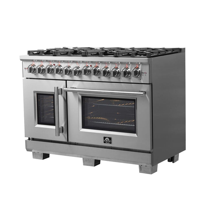Forno Capriasca 48 in. Left Swing Door Freestanding Dual Fuel Range, Gas Stove, Electric Oven, Stainless Steel, FFSGS6387 - 48 - Farmhouse Kitchen and Bath