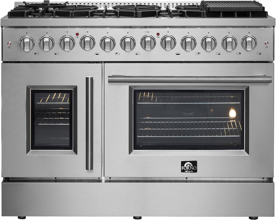 Forno Galiano 48 in. 6.58 cu. ft. Left Swing Door Freestanding Dual Fuel Range with Gas Stove and Electric Oven in Stainless Steel, FFSGS6356 - 48 - Farmhouse Kitchen and Bath