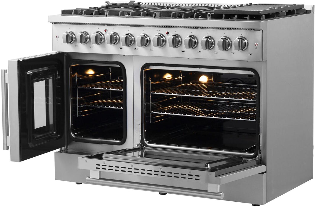 Forno Galiano 48 in. 6.58 cu. ft. Left Swing Door Freestanding Dual Fuel Range with Gas Stove and Electric Oven in Stainless Steel, FFSGS6356 - 48 - Farmhouse Kitchen and Bath