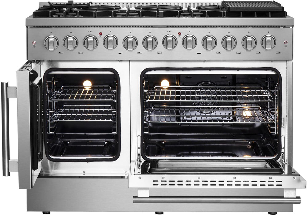 Forno Galiano 48 in. 6.58 cu. ft. Left Swing Door Freestanding Dual Fuel Range with Gas Stove and Electric Oven in Stainless Steel, FFSGS6356 - 48 - Farmhouse Kitchen and Bath