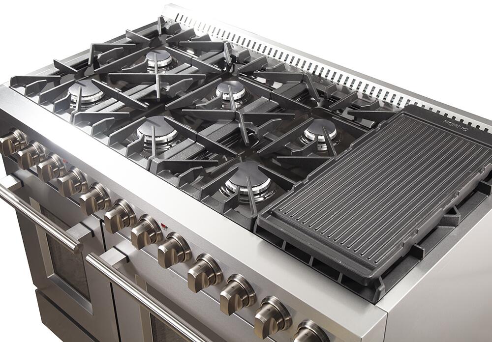 Forno Galiano Professional - 48 in.Dual Fuel Range, Gas Stove, and Electric Oven, Stainless Steel FFSGS6156 - 48 - Farmhouse Kitchen and Bath