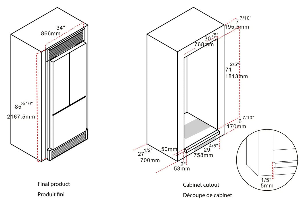 Forno Gallipoli - 31 in. French Door Refrigerator with Internal Ice Maker FFFFD1974 - 35SG - Farmhouse Kitchen and Bath