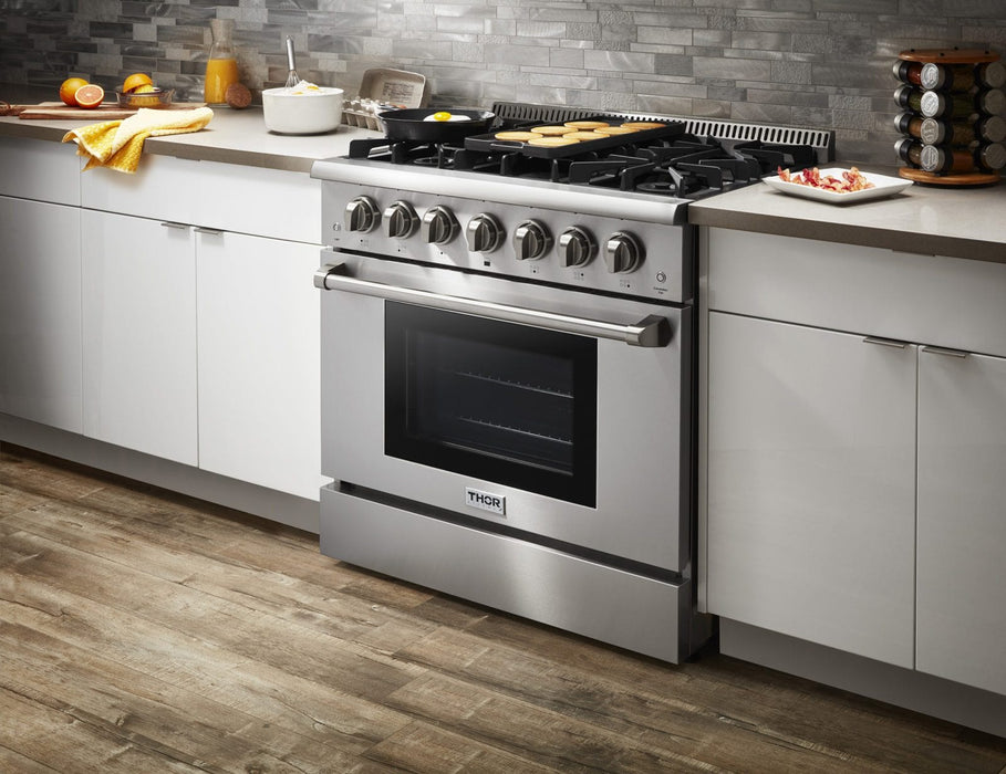 THOR 36″ Pro - style 6 Stainless Steel Burner Propane Range, HRG3618ULP - Farmhouse Kitchen and Bath