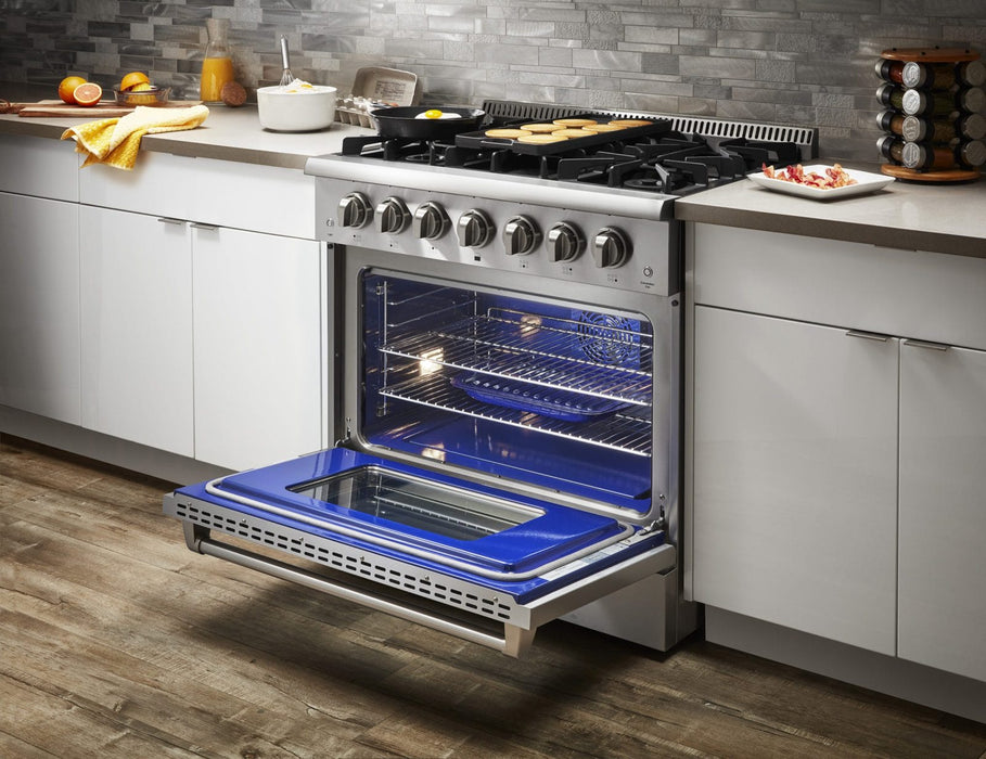 THOR 36″ Pro - style 6 Stainless Steel Burner Propane Range, HRG3618ULP - Farmhouse Kitchen and Bath