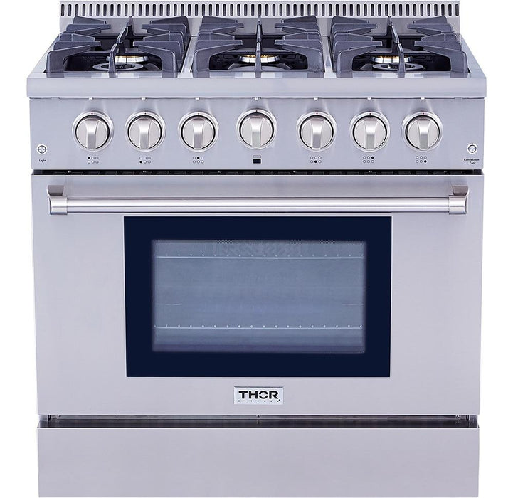 THOR 36″ Pro - style 6 Stainless Steel Burner Propane Range, HRG3618ULP - Farmhouse Kitchen and Bath