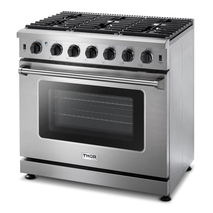 THOR 36" Professional Propane Range in Stainless Steel, LRG3601ULP - Farmhouse Kitchen and Bath