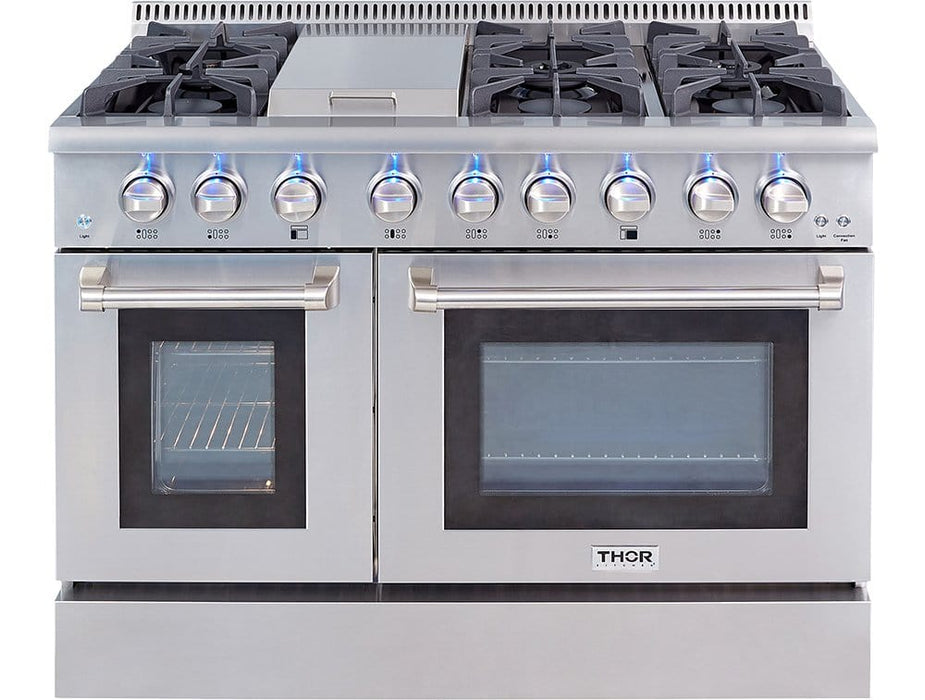 THOR 48″ - 6 Burner Stainless Steel Professional Propane Range, HRG4808ULP - Farmhouse Kitchen and Bath