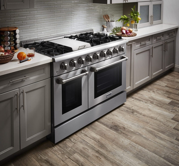 THOR 48″ - 6 Burner Stainless Steel Professional Propane Range, HRG4808ULP - Farmhouse Kitchen and Bath