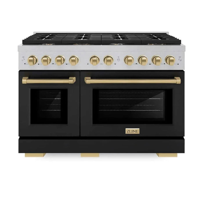 ZLINE 48"Gas Range, Convection Gas Oven, DuraSnow® Black Matte, Champagne Bronze SGRSZ-BLM-48-CB09K