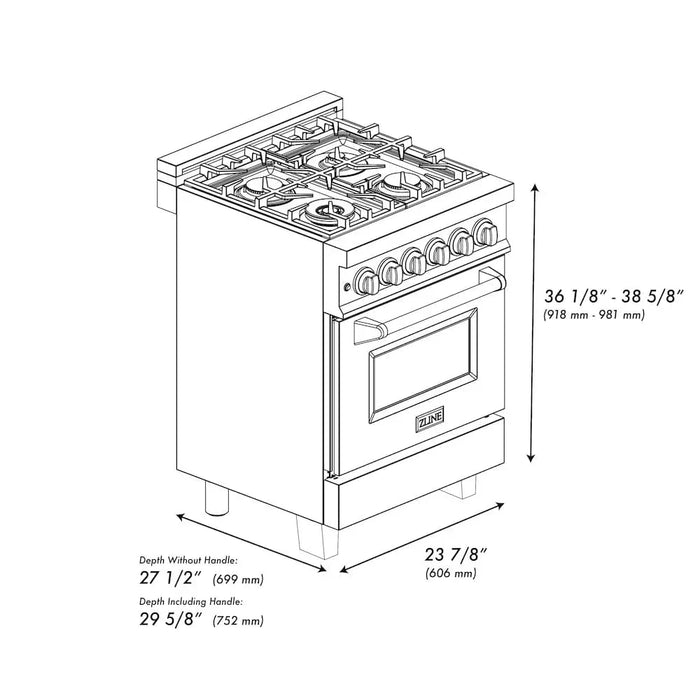 ZLINE 24" Autograph Dual Fuel Range, Stainless, RAZ-24-CB09K