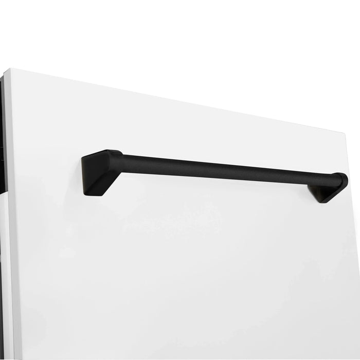ZLINE 24" Autograph Dishwasher, White Door, Black Handle, DWVZ-WM-24-MB09K