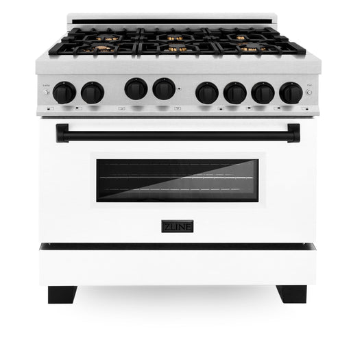 ZLINE 36" Autograph Range, DuraSnow, White Door, Black, RGSZ-WM-36-MB - Farmhouse Kitchen and Bath