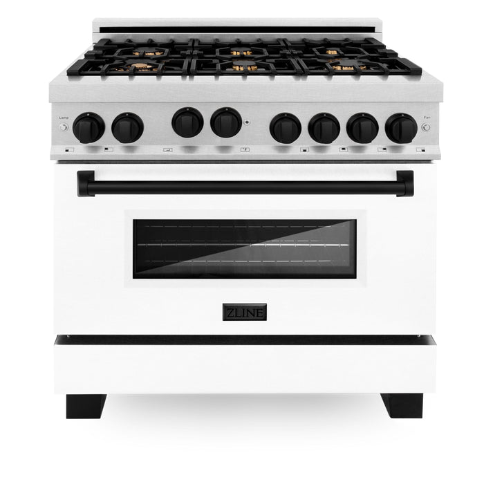 ZLINE 36" Autograph Range, DuraSnow, White Door, Black, RGSZ-WM-36-MB - Farmhouse Kitchen and Bath