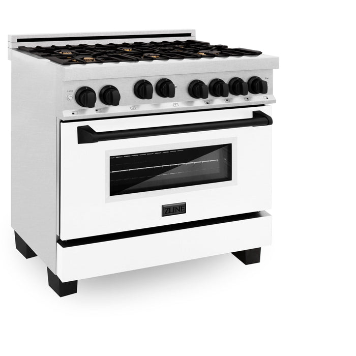 ZLINE 36" Autograph Range, DuraSnow, White Door, Black, RGSZ-WM-36-MB - Farmhouse Kitchen and Bath