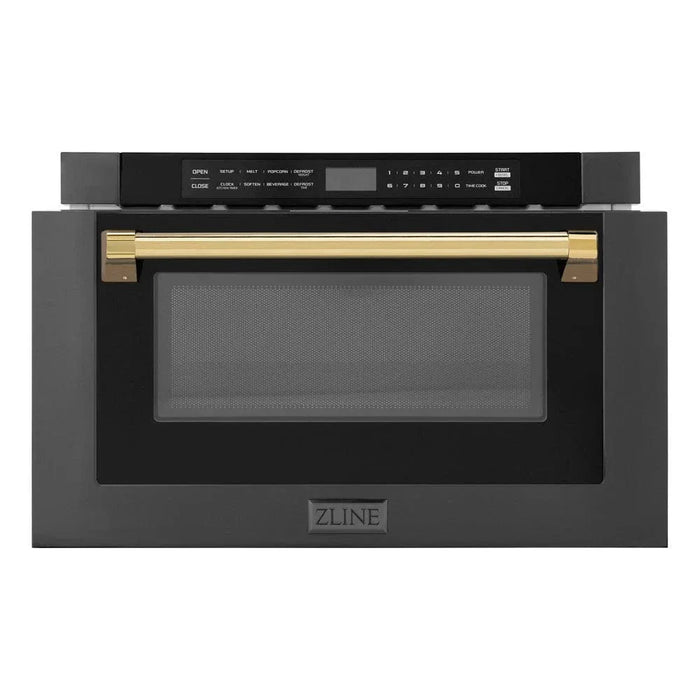 ZLINE 24" Microwave Drawer, Black Stainless, Gold MWDZ-1-BS-H-G09K