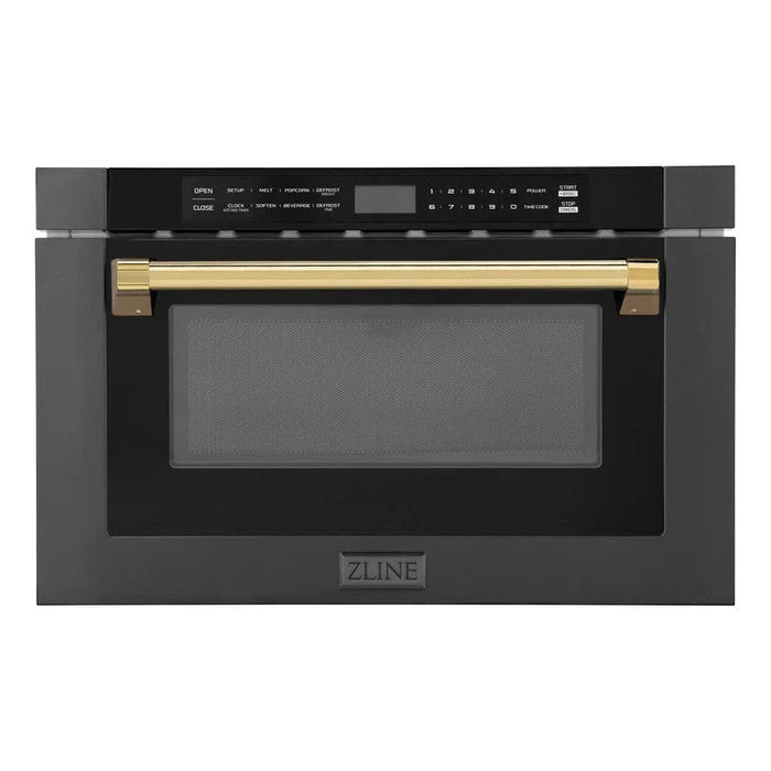 ZLINE 24" Microwave Drawer, Black Stainless, Gold MWDZ-1-BS-H-G09K
