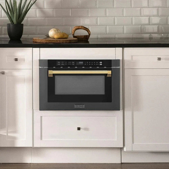 ZLINE 24" Microwave Drawer, Black Stainless, Gold MWDZ-1-BS-H-G09K