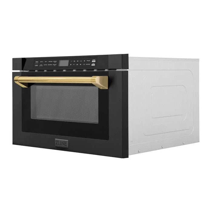 ZLINE 24" Microwave Drawer, Black Stainless, Gold MWDZ-1-BS-H-G09K