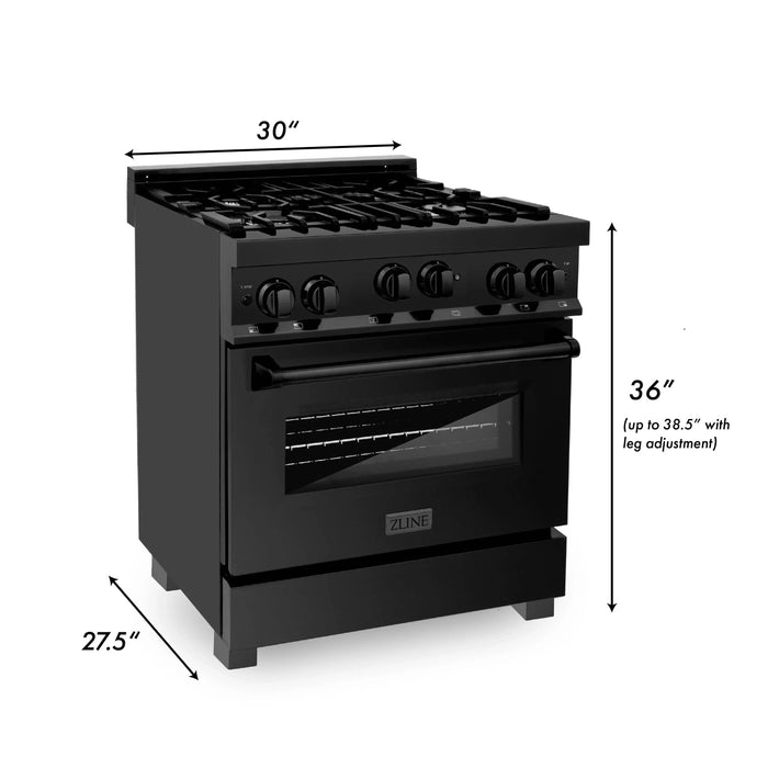 ZLINE 30" Bundled Range, Range Hood, Microwave, 3KP-RGBRH30-MW09K