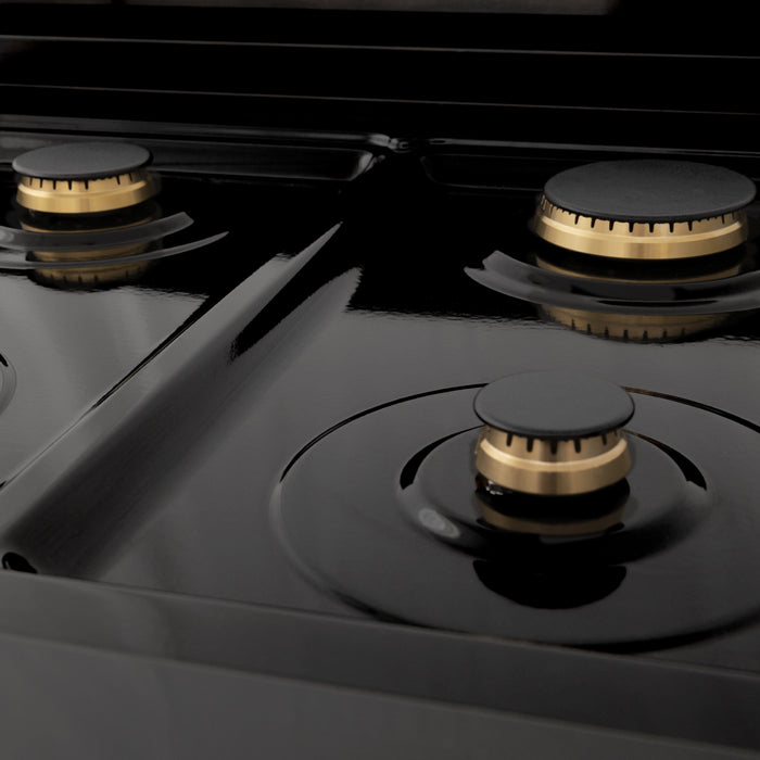 ZLINE 36" Autograph Gas Range, Black Stainless, Gold Accents, RGBZ-36-G - Farmhouse Kitchen and Bath