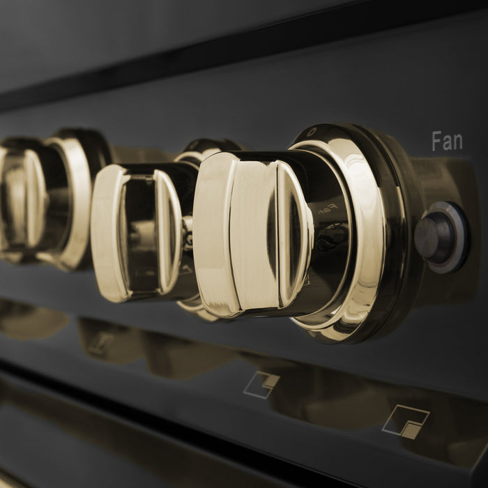 ZLINE 36" Autograph Gas Range, Black Stainless, Gold Accents, RGBZ-36-G - Farmhouse Kitchen and Bath