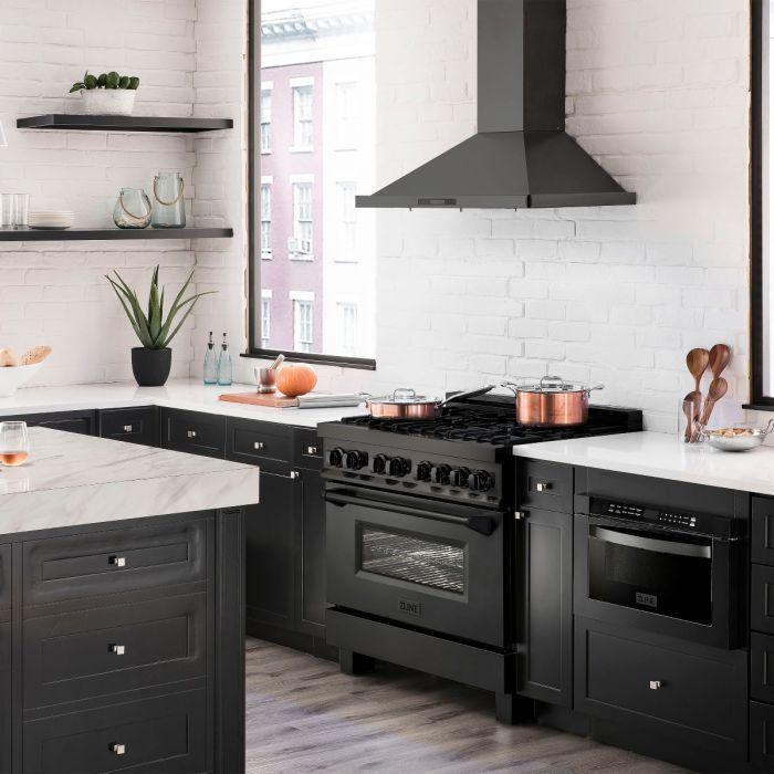 ZLINE 36" Autograph Gas Range, Black Stainless, Champagne Accents, RGBZ-36-CB - Farmhouse Kitchen and Bath