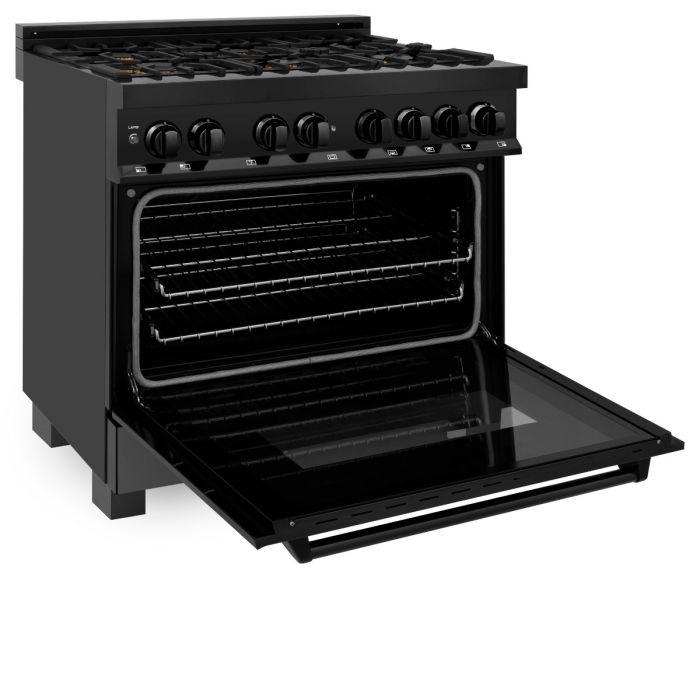 ZLINE 36" Autograph Gas Range, Black Stainless, Champagne Accents, RGBZ-36-CB - Farmhouse Kitchen and Bath
