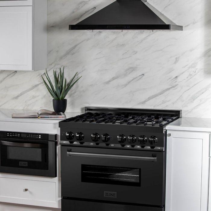 ZLINE 36" Autograph Gas Range, Black Stainless, Champagne Accents, RGBZ-36-CB - Farmhouse Kitchen and Bath