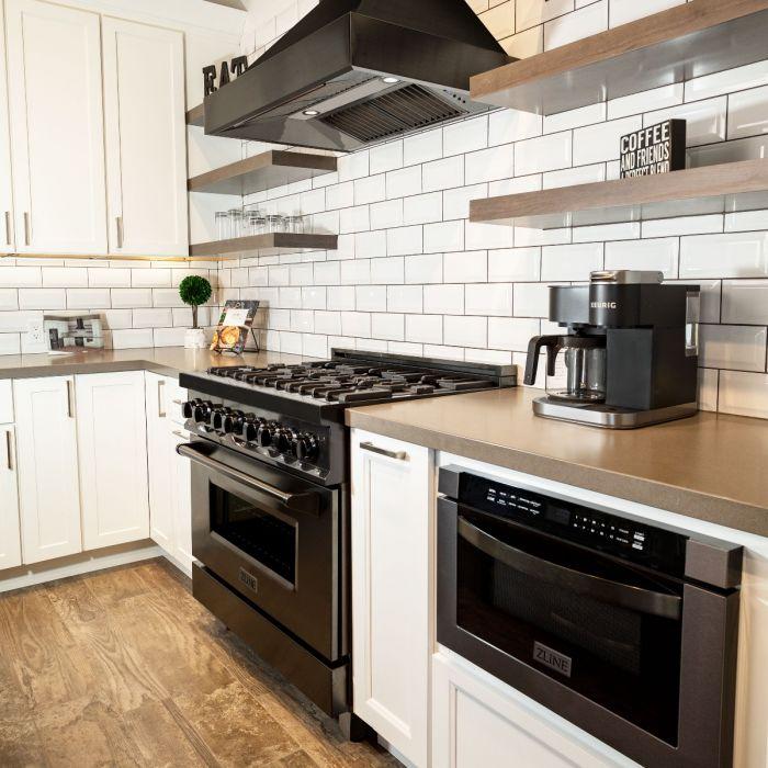 ZLINE 36" Autograph Gas Range, Black Stainless, Champagne Accents, RGBZ-36-CB - Farmhouse Kitchen and Bath