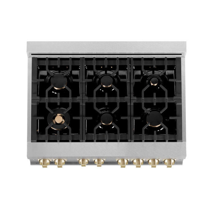 ZLINE 36" Autograph Edition Gas Range, Gold Accents, RGZ-36-G - Farmhouse Kitchen and Bath