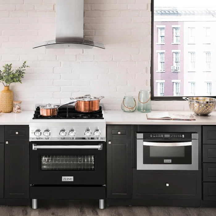 ZLINE 30" Bundle Range RA-BLM-30 &  Wall Range Hood KB-30, 2KP-RABLMRH3009K