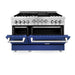 ZLINE 48" Gas on Gas Range in Stainless, Blue Matt Doors, RG-BM-48 - Farmhouse Kitchen and Bath