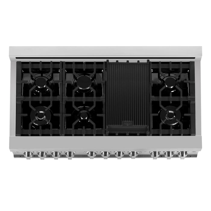 ZLINE 48" Gas on Gas Range in Stainless, Blue Matt Doors, RG-BM-48 - Farmhouse Kitchen and Bath