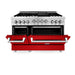 ZLINE 48" Gas on Gas Range in Stainless, Red Gloss Doors, RG-RG-48 - Farmhouse Kitchen and Bath
