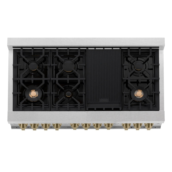 ZLINE 48" Autograph Gas Range, DuraSnow, Stainless  RGSZ-SN-48-CB - Farmhouse Kitchen and Bath