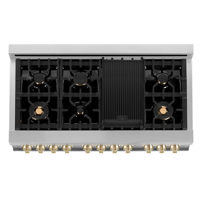 ZLINE 48" Autograph Edition Stainless Gas Range, Gold Accent, RGZ-48-G - Farmhouse Kitchen and Bath