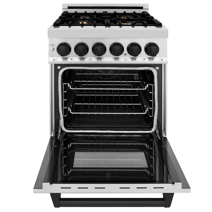 DISCONTINUED-ZLINE 24" Autograph Dual Fuel Range, Stainless, Black accents, RAZ-24-MB - Farmhouse Kitchen and Bath
