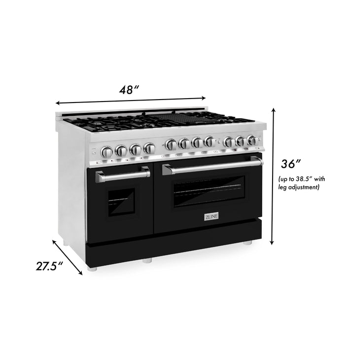 ZLINE 48" Gas on Gas Range in Stainless, Black Matt Doors, RG-BLM-48 - Farmhouse Kitchen and Bath