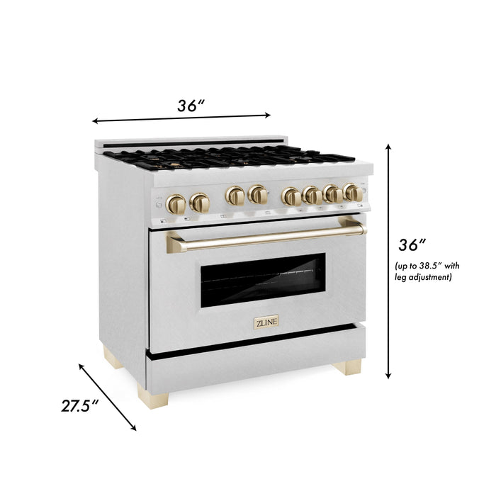 ZLINE 36" Autograph Edition Gas Range, Gas Oven DuraSnow, RGSZ-SN-36-G - Farmhouse Kitchen and Bath