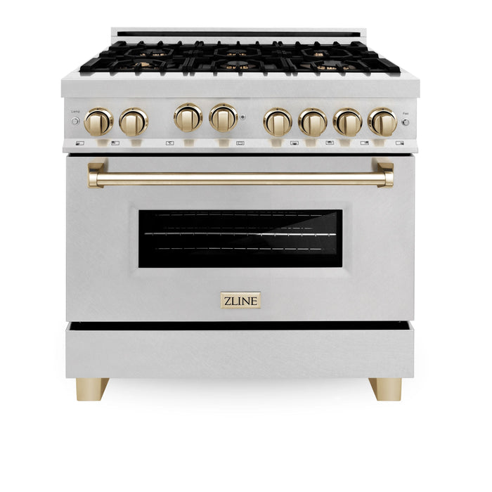 ZLINE 36" Autograph Edition Gas Range, Gas Oven DuraSnow, RGSZ-SN-36-G - Farmhouse Kitchen and Bath