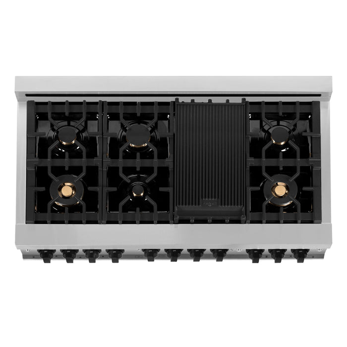 ZLINE 48" Autograph Edition, Gas Range, Black Accents, RGZ-48-MB - Farmhouse Kitchen and Bath