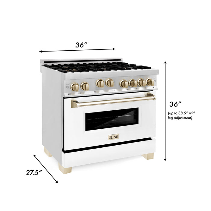 ZLINE 36" Autograph Edition, Gas Range, White Door, RGZ-WM-36-G - Farmhouse Kitchen and Bath