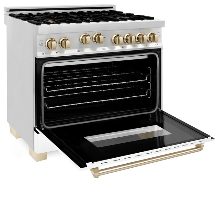 ZLINE 36" Autograph Edition, Gas Range, White Door, RGZ-WM-36-G - Farmhouse Kitchen and Bath