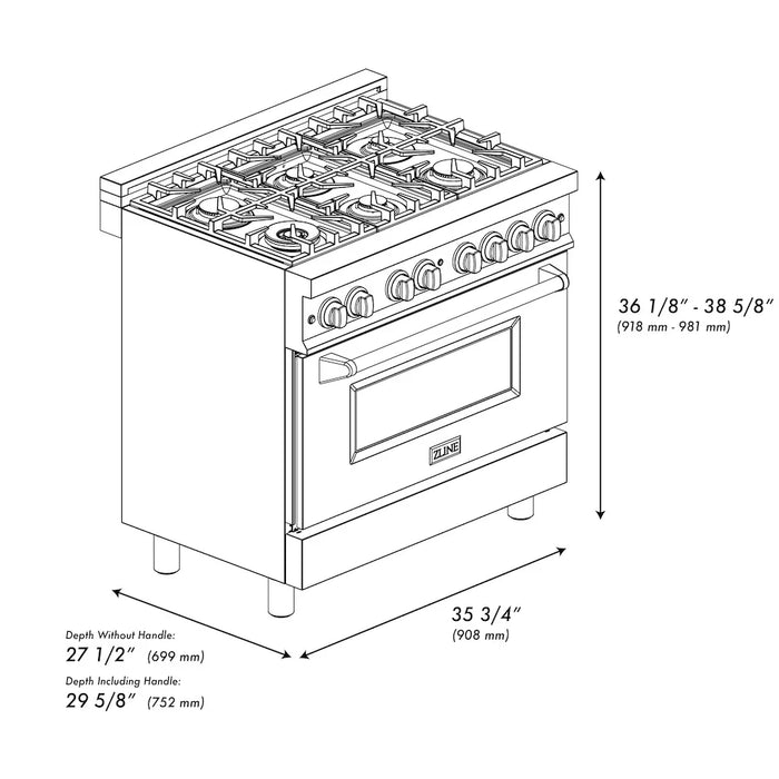 ZLINE 36" Bundle Range RA36 & Range Hood KB-36, 2KP-RAWMRH3609K