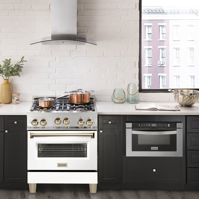 ZLINE 30" Autograph Edition, Gas Range, White Door, RGZ-WM-30-G - Farmhouse Kitchen and Bath