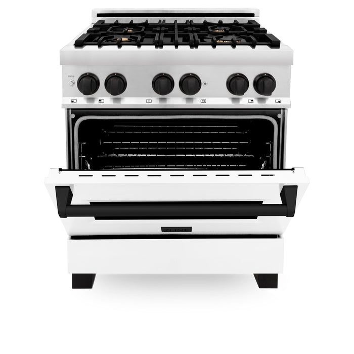 ZLINE 30" Autograph Gas Range, DuraSnow, White Door, RGSZ-WM-30-MB - Farmhouse Kitchen and Bath
