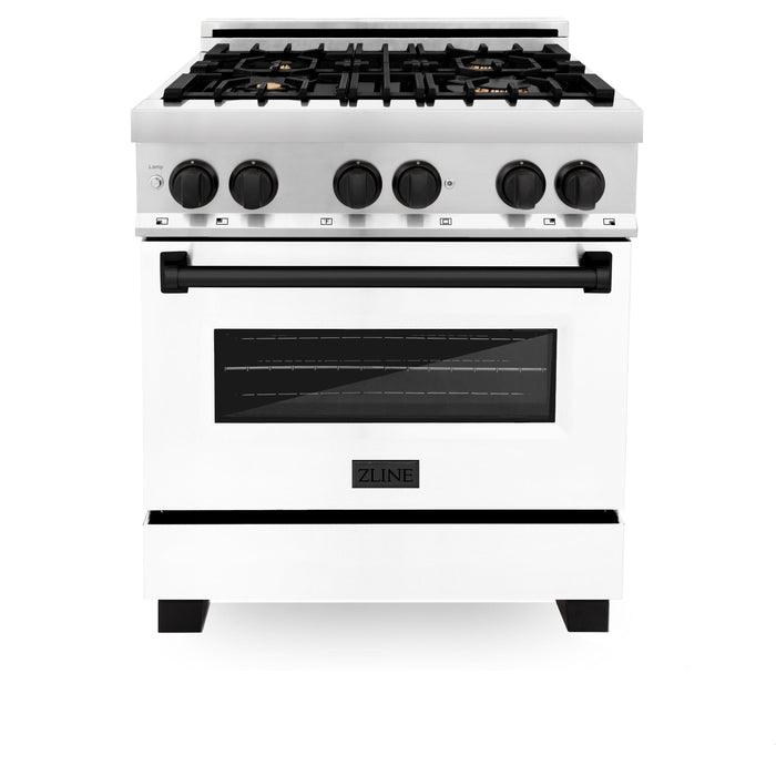 ZLINE 30" Autograph Gas Range, DuraSnow, White Door, RGSZ-WM-30-MB - Farmhouse Kitchen and Bath