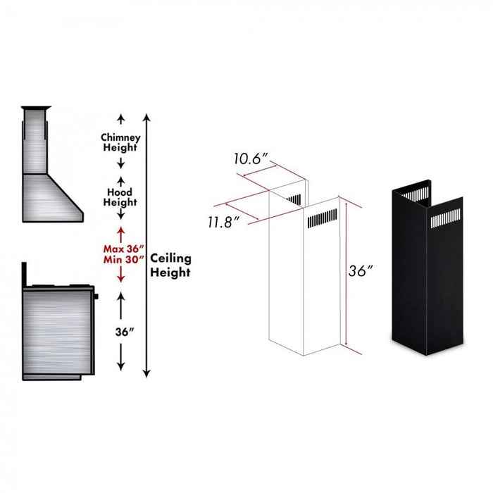 ZLINE 1 - 36 in. Chimney Extension for 9 ft. to 10 ft. Ceilings, 1PCEXT - BSKEN - Farmhouse Kitchen and Bath
