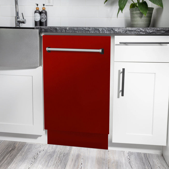 ZLINE 18" Dishwasher, Red Gloss panel, Stainless Tub, DWV - RG - 18 - Farmhouse Kitchen and Bath